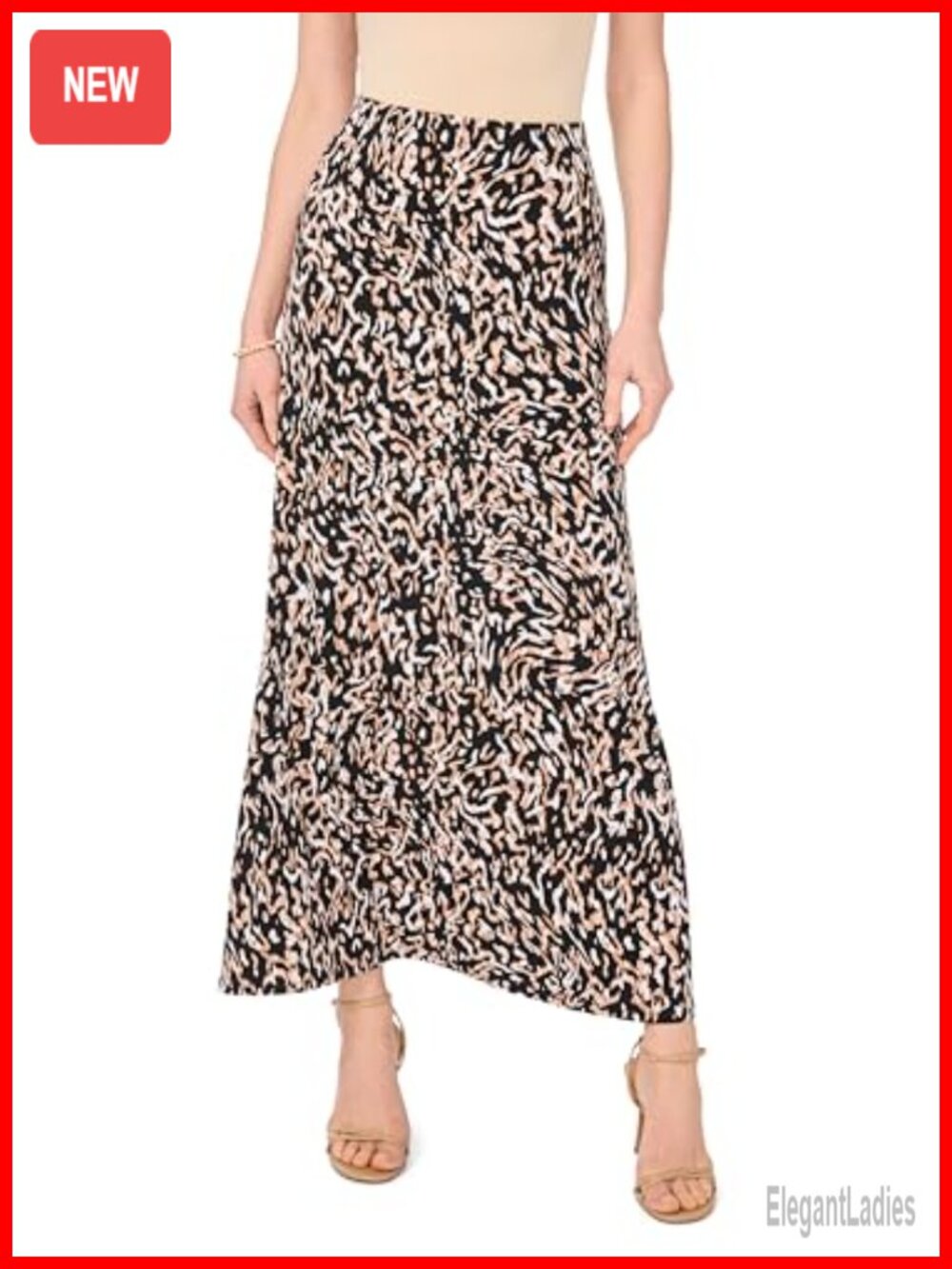 Women's Printed Maxi Pull-On Skirt Full Silhouette Mid Rise Casual